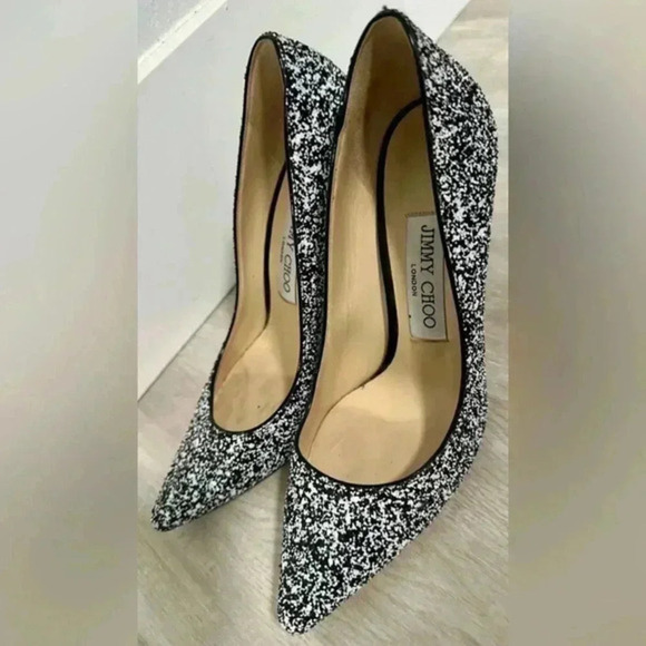 Jimmy Choo Monochrome Coarse Glitter Fabric Romy Pointed Toe Pumps Size 36 - Picture 11 of 11